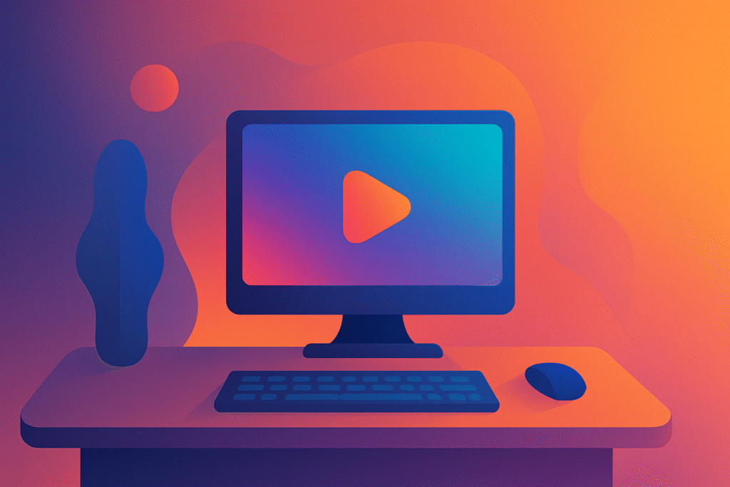 Faceless workstation setup illustration